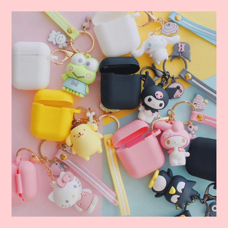 

Cute cartoon Melody POM POM PURIN Cinnamoroll silicone keychain Headphone Earphone Case For Apple Airpods Accessories cover box
