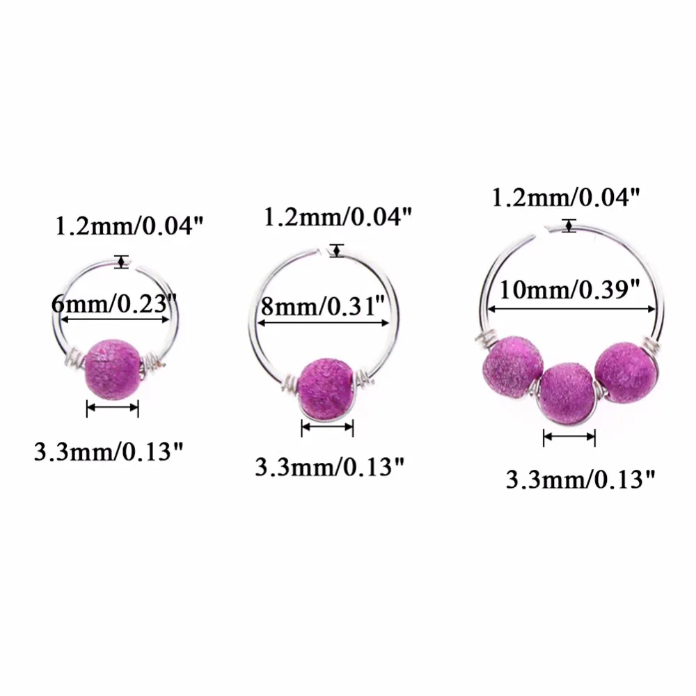 3 шт./компл. круглые бусины нос серьги ноздрю Хооп пирсинг 6 мм/8 мм/10 мм#259459