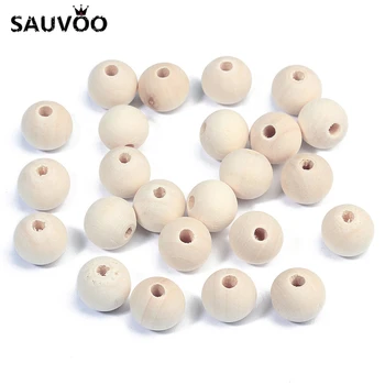 

SAUVOO 100pcs Wood Round Ball Beads 6mm 8mm 10mm 12mm 14mm Wooden Loose Spacer Charm Bead for DIY Fashion Jewelry Making Finding