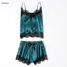 Satin Sleepwear Lace Trim Pajama Set Cute Cami and Shorts Set Comfortable Nightwear Cute Nightie lace insert cami pajama set with robe