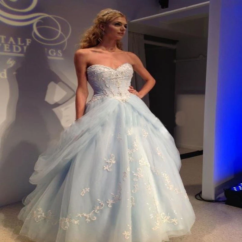 

Real Images New Elegant Light Blue Sweetheart Cinderella Wedding Dress Bridal Party Gowns 2015 Wedding gowns with Emborifery