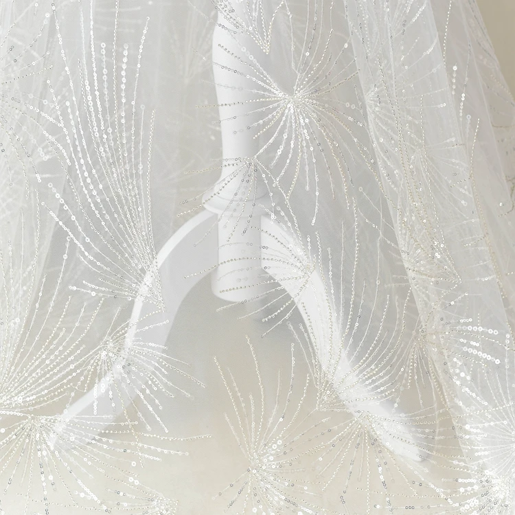 Роскошное Тюлевое Сетчатое кружево с бусинами и блестками, блестящее кружево для свадебного платья! Высококачественная белая кружевная ткань с бисером