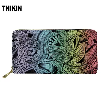 

THIKIN Women Long Wallets Colorful Polynesian Zipper Leather Wallet Women Card Holder Ladies Purse Money Bag Carteira Feminina