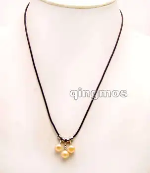 

One 7-8mm Pink Flat Round natural pearl Pendant and leather 17-19" necklace-nec6183 wholesale/retail Free shipping