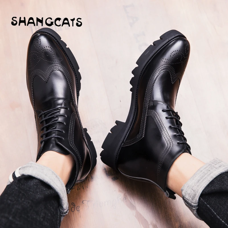 

Men Dress Shoes Pointed Toe Business Black Leather Shoes Office Lace Up Anti-slip Rubber Social Shoes Young Men heren schoenen