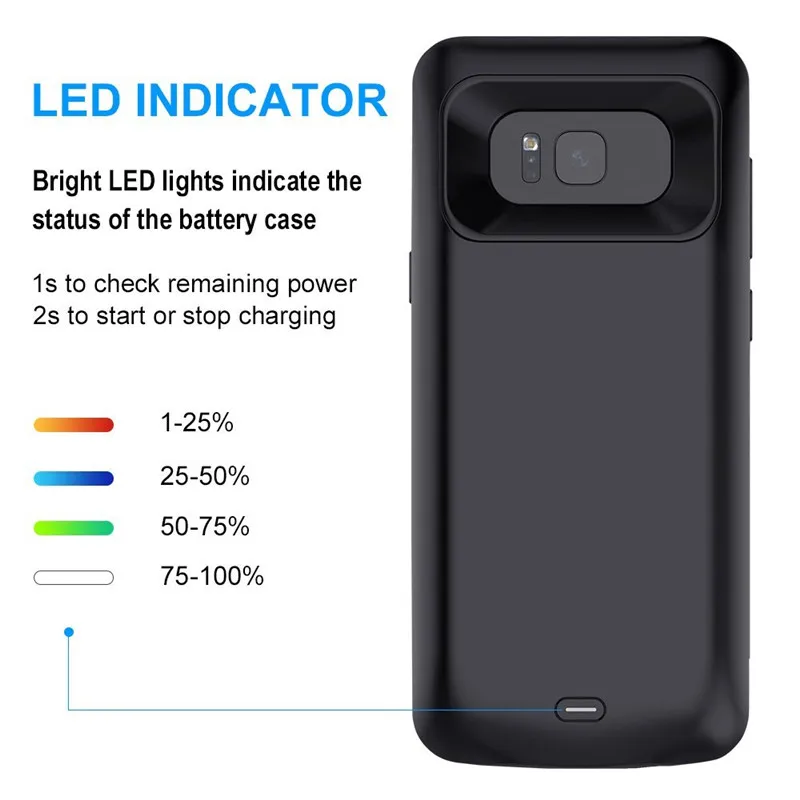 Power Case for samsung galaxy S phone case for samsung galaxy S Battery Charger Cases For Samsung galaxy S8 S8 Plus Power Case Ultra Thin Power Bank Backup External Battery Charging Case 