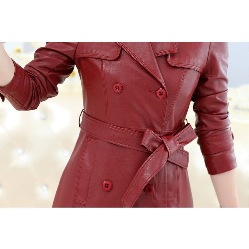 2018 Autumn Winter Long Leather jacket women Plus Size Double Breasted Spring Female coat PU Faux Leather Women Outwear M-4XL