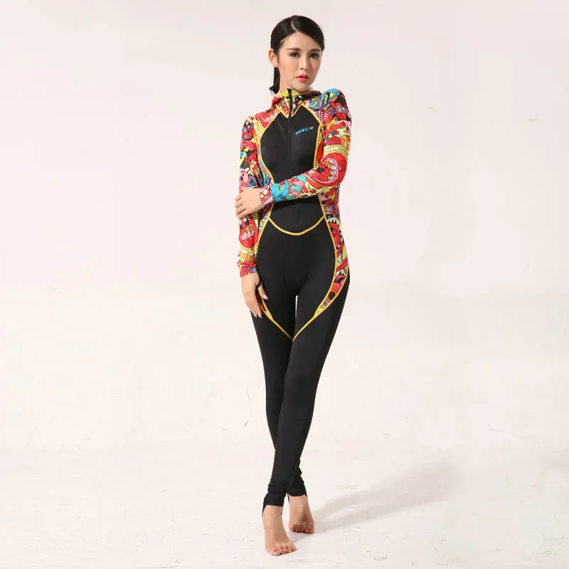 Hisea Seac Women's Lycra Wetsuit Full Body Jumpsuit with Hood | Dive Skins Rash Guards Fabric Surfing Suit | One Piece Swimwear image 2