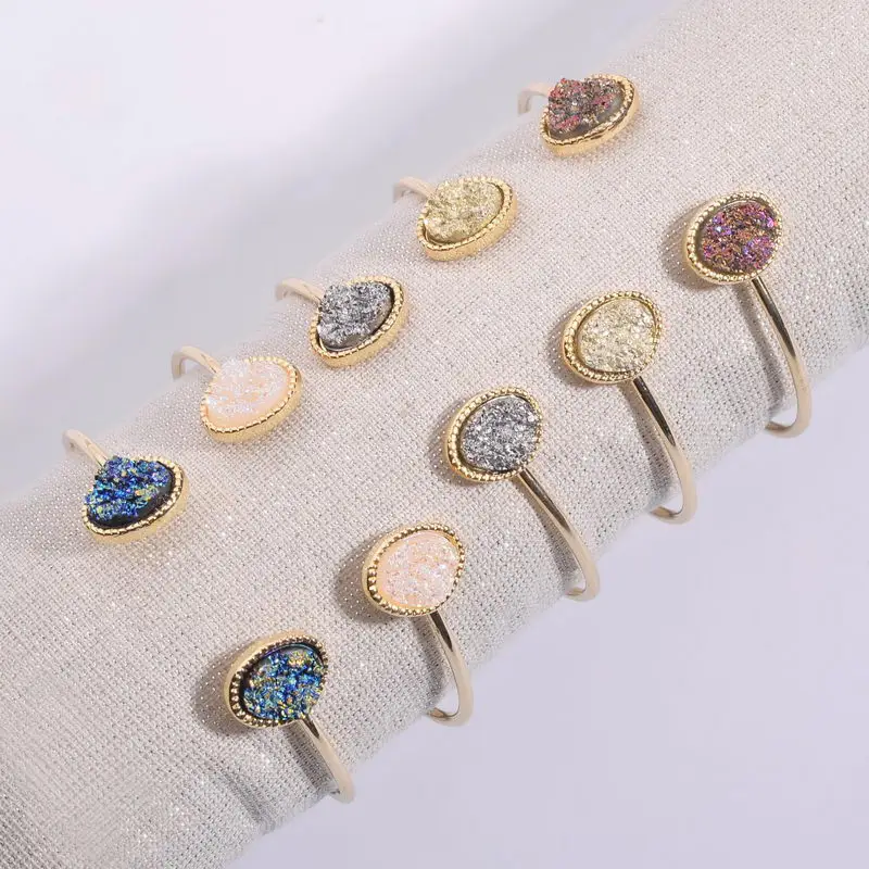 

ZWPON 2018 New Gold ebble Shape Resin Druzy Open Bangles for Women Drusy Bracelets for Women Famous Brand Jewelry Wholesale