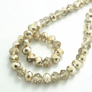 

Wholesale Half Plated Rondelle Faceted Crystal Glass Loose Spacer Beads 3mm 4mm 6mm 8mm 10mm light Champagne gold