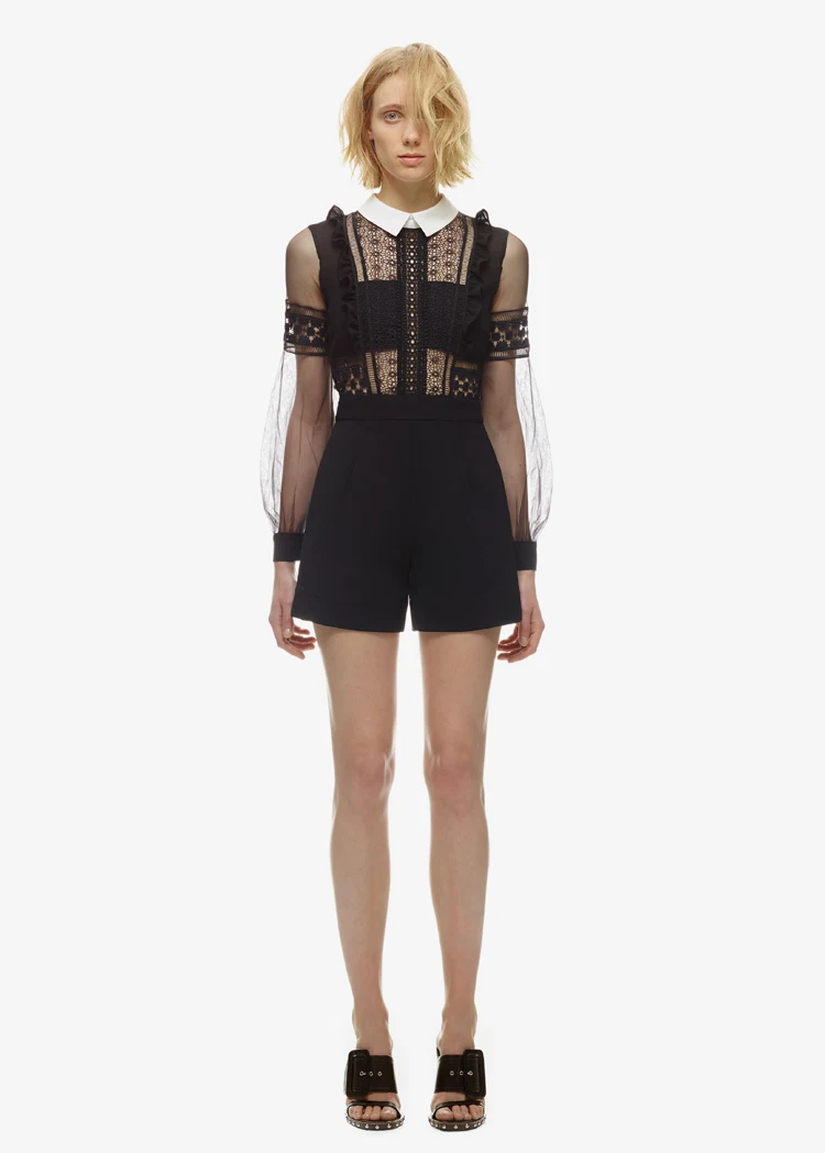 

High-end high quality new fall 2017 runway white gauze sexy lace hollow-out perspective to cultivate one's morality jumpsuit