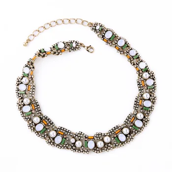 

High Fashion Fan Necklace Maxi Gold Color New Arrival Fine Gems Simulated Pearl Statement For Women Celebrity Banquet