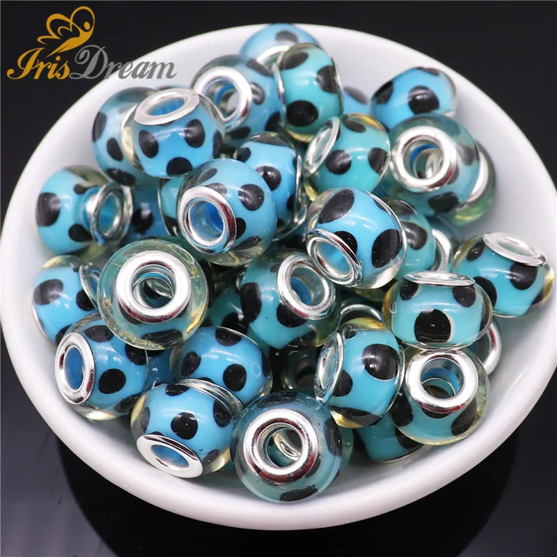

10Pcs Color Point Spot Large Hole Spacer Beads fit Pandora Bracelet Charm Bangle European Beads for Jewelry Making DIY Necklace