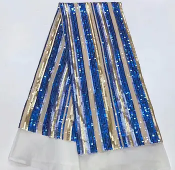 

African Lace Fabric With Sequins 2019 Latest Fabric High Quality Velvet Tulle Sequin Lace Fabric For Dress Royal Blue Gold White