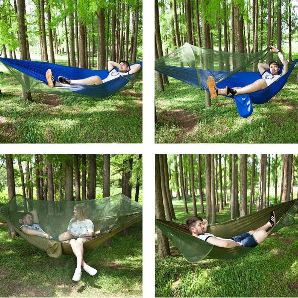 Portable Camping Hammock Outdoor Mosquito Net Parachute Hammock Night Camp Hanging Bed High Strength Sleeping Swing 250x120cm