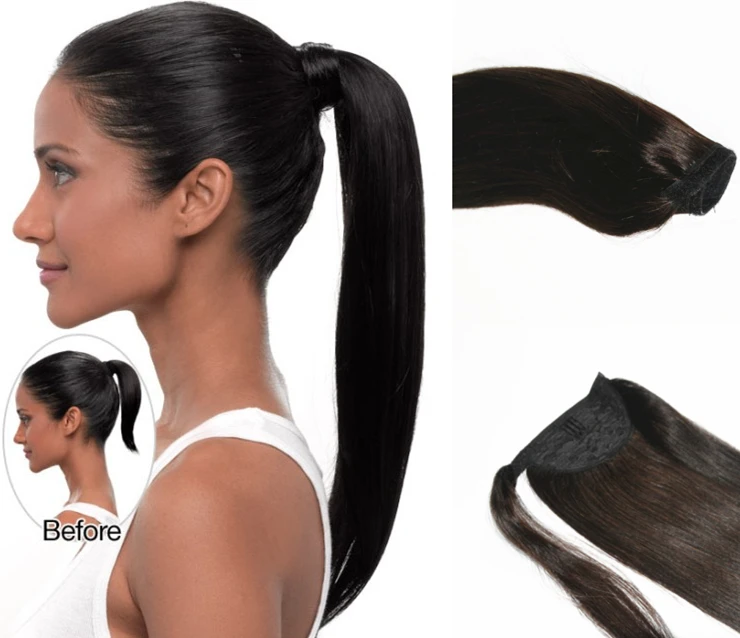 18 20 22 100 Indian Remy Black Human Hair Ponytail Color 1 1B Black Human Hair