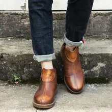 Новые Кожаные полуботинки в британском стиле ретро, мужская обувь ручной работы, старый тренд, Ботинки martin без шнуровки, повседневная обувь с высоким берцем и круглым носком