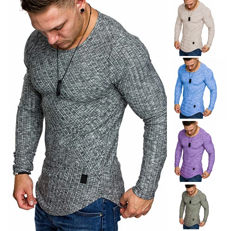 Мужской осенний и зимний модный однотонный хлопковый свитер с круглым вырезом и длинным рукавом, мужской тонкий пуловер большого размера, свитера