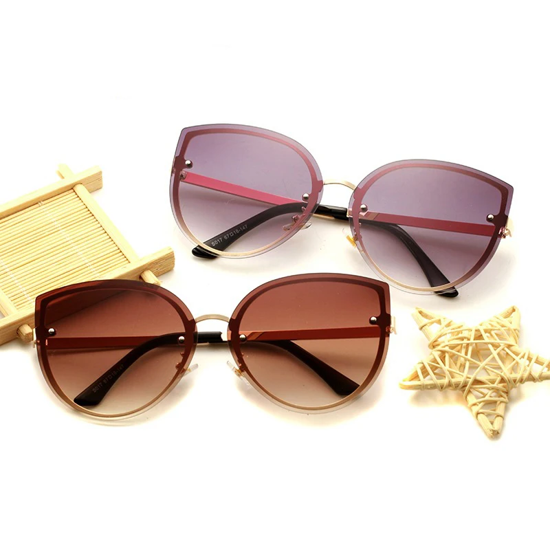 

Fashion Gradient Color Lenses Sunglasses Women Rimless Eyewear Shade Cat Eye Sun Glasses
