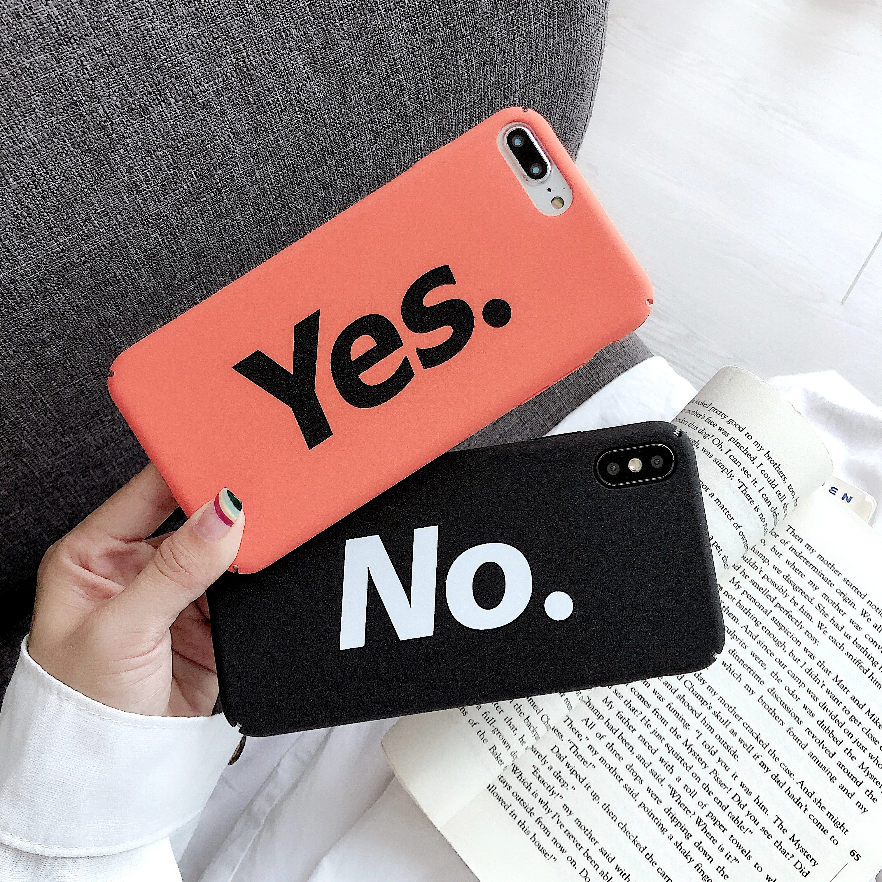 Fashion Orange Black Hard PC phone Case For iphone X 8 6 6s plus Cover 7 Yes No Letter Print Protect Cases Coque |
