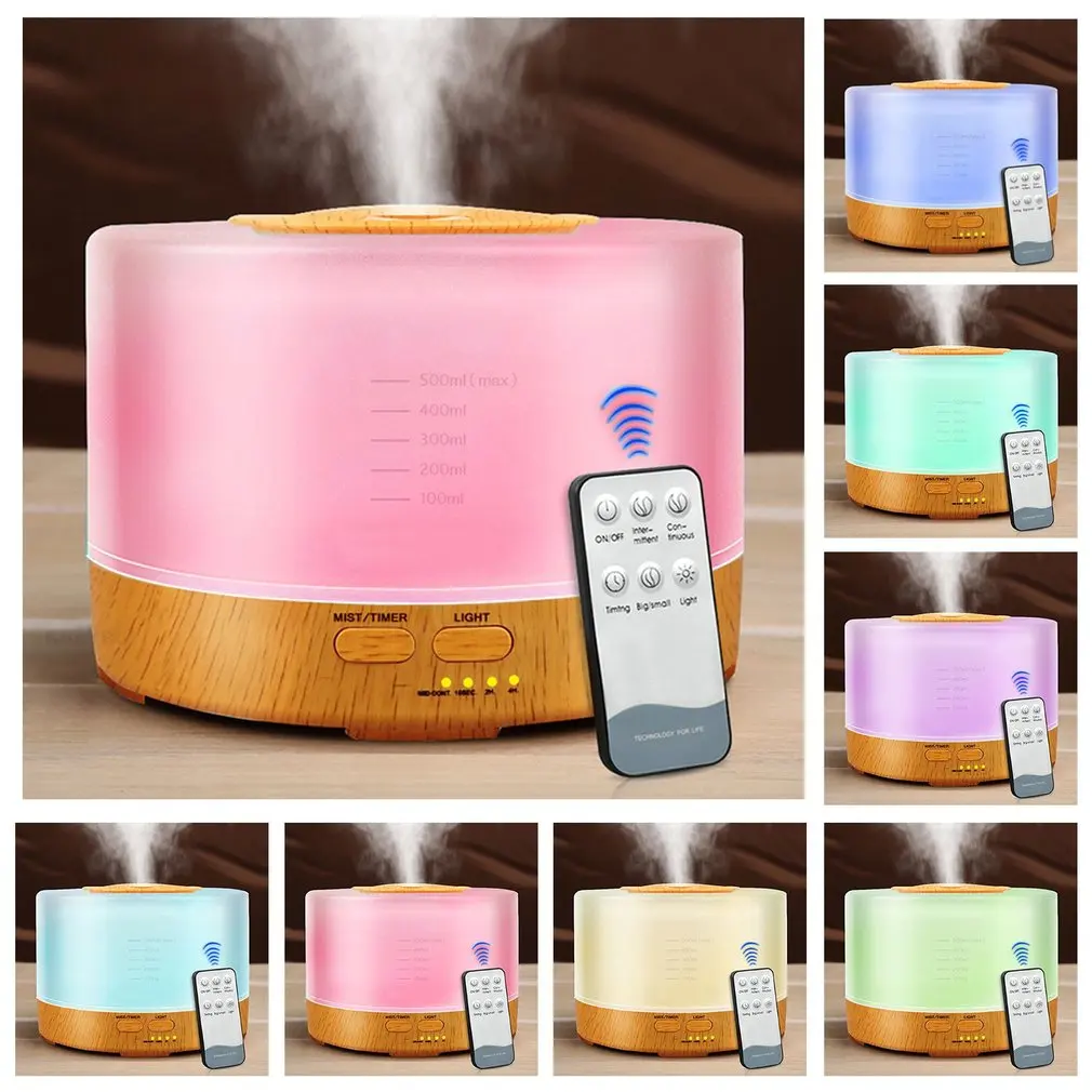 

500ML LED Air Humidifier Ultrasonic wood grain Essential Oil Diffuser aromatherapy mist maker 24V Remote Control Steam US Plug