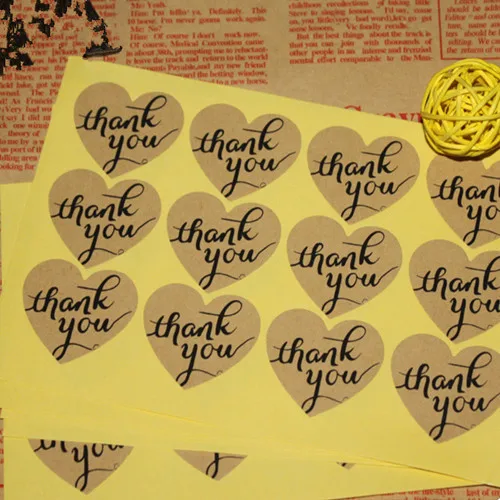 

10 Sheets (120 PCS) DIY Handmade Heart Shape Thank You Sticker Label 3.2*3.8cm Gift Kraft Paper Stickers Wedding Seals Bakery