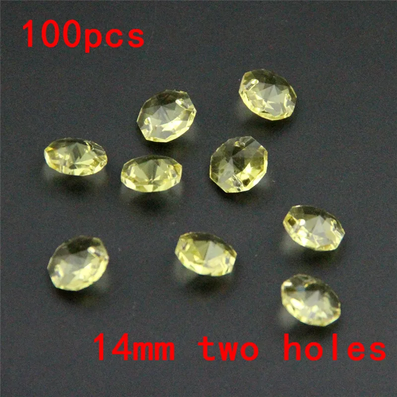 Lt Yellow 100pc,14mm Crystal Glass Octagon Beads In 2 Holes Crystal