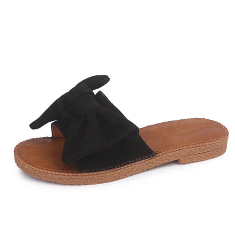 

2019 New Summer Ladies Casual Slippers Solid Color Suede Bow Rubber Non-slip Sole Outdoor Female Slides