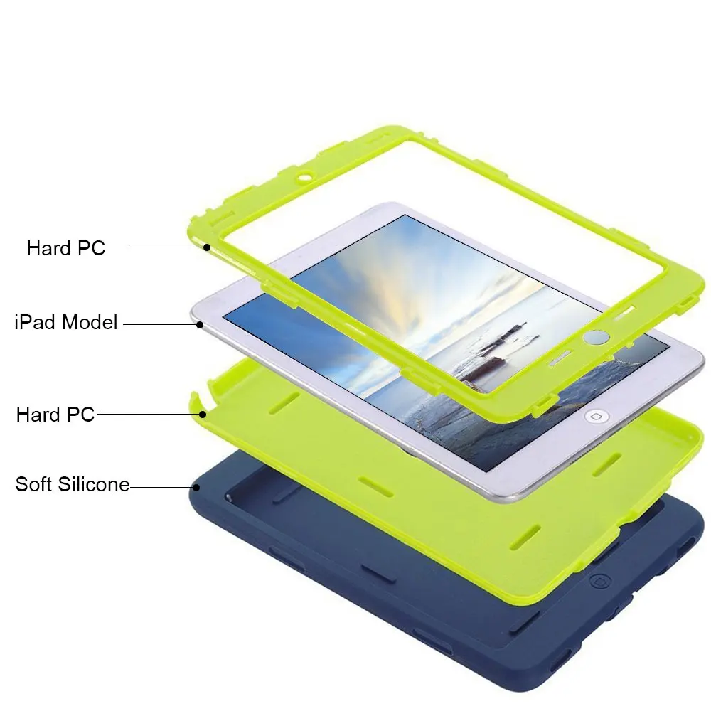Для iPad Mini 1/2/3 Retina чехол 3 в 1 Противоскользящий гибридный защитный сверхпрочный