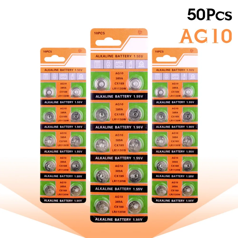 

YCDC Big Promotion+ +Hot Selling+ 50x LR1130 AG10 V10GA Cell Battery Watch Button Coin 189 389 390 LR54 Batteries