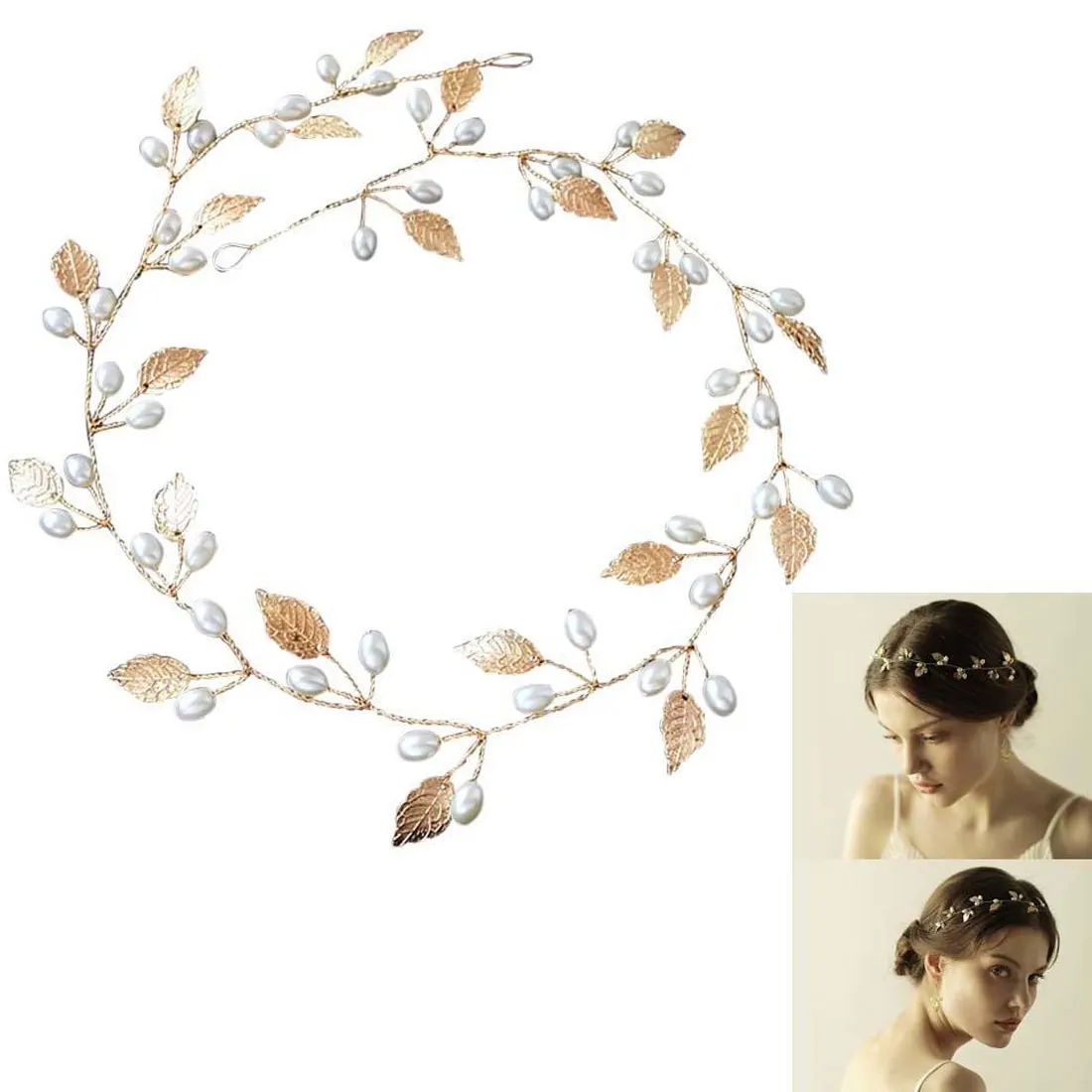 Gold Silver Headbands Hair Jewelry Pearl Crystal Leaf Bride Tiaras Headpiece Wedding Bridal Hair Accessories Gift
