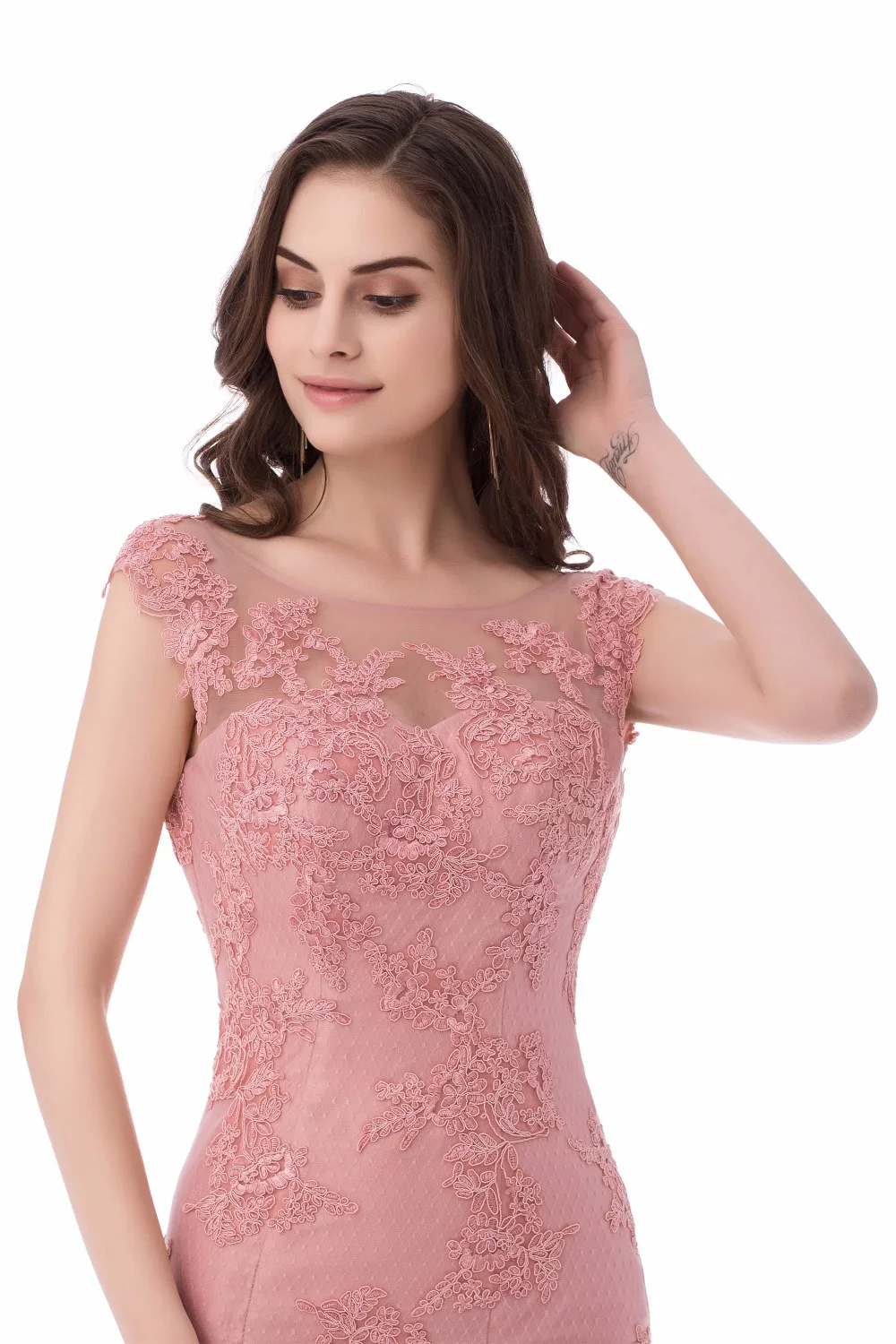 Mermaid Pink Lace Evening Dresses Long 2019 Sexy Backless Floor Length Tulle Abendkleider Robe De Soiree Kaftan