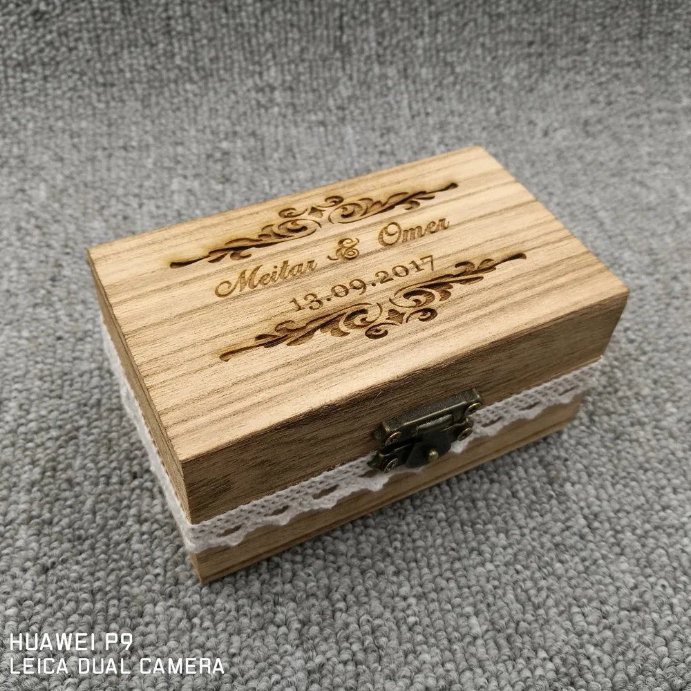 Customized wedding Ring Box with Last name,Wooden Personalized Ring Holder,Rustic Ring Bearer.Romantic Box with heart date