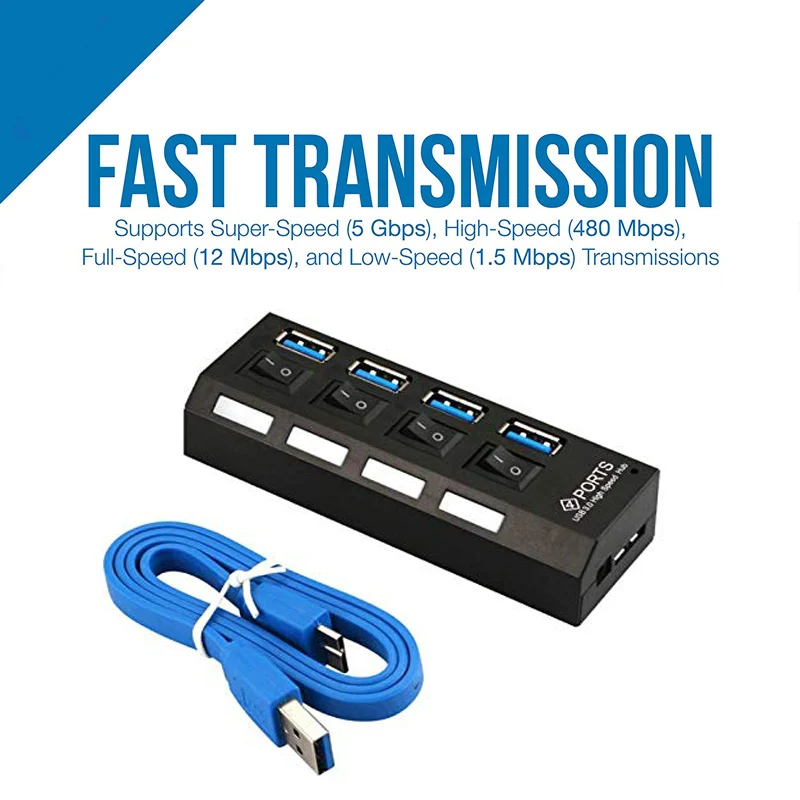 USB 3 0 High Speed Splitter 4 Ports LED on off Switch Portable USB HUB 3 2