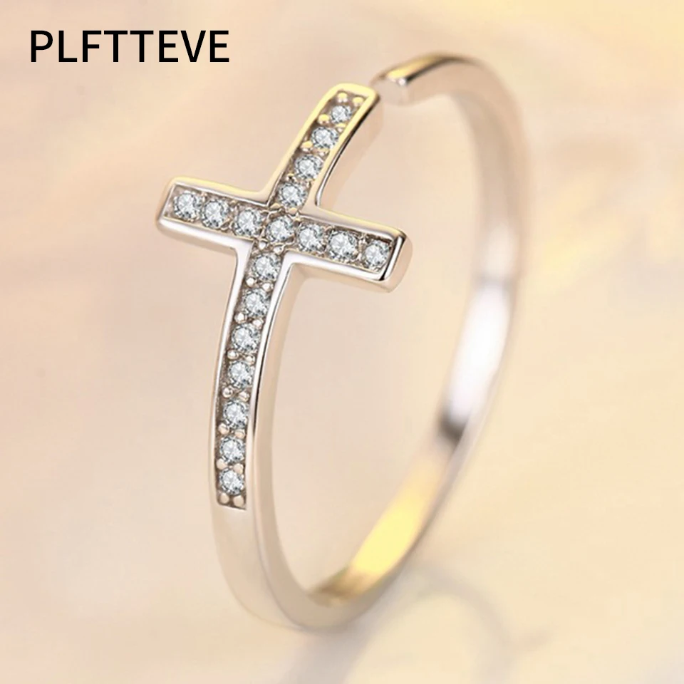 

Zircon Cross Open Rings For Women Girls Silver Color Alloy Adjustable Engagement Wedding Party Female Ring Fashion Jewelry 2019