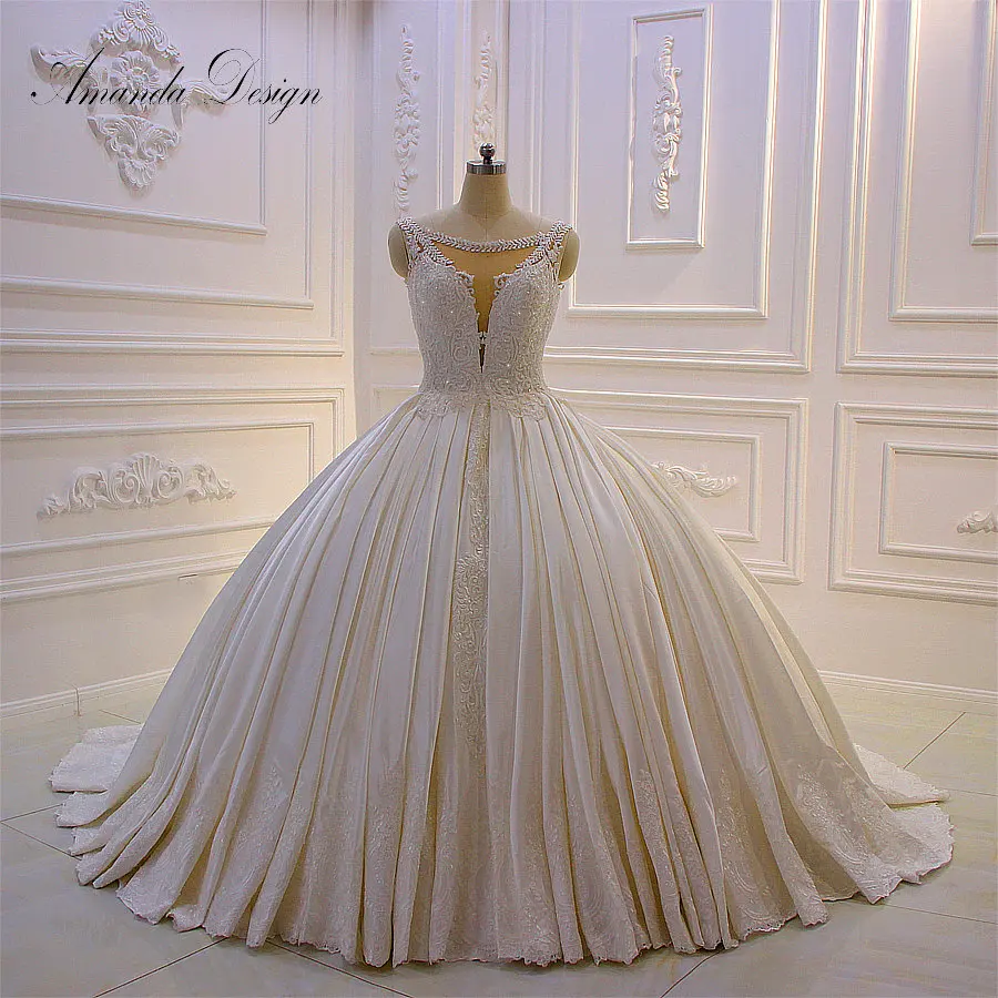 

vestidos de novia 2019 Cap Sleeve Lace Appliques Pleat Waves Ball Gown Royal Wedding Dress