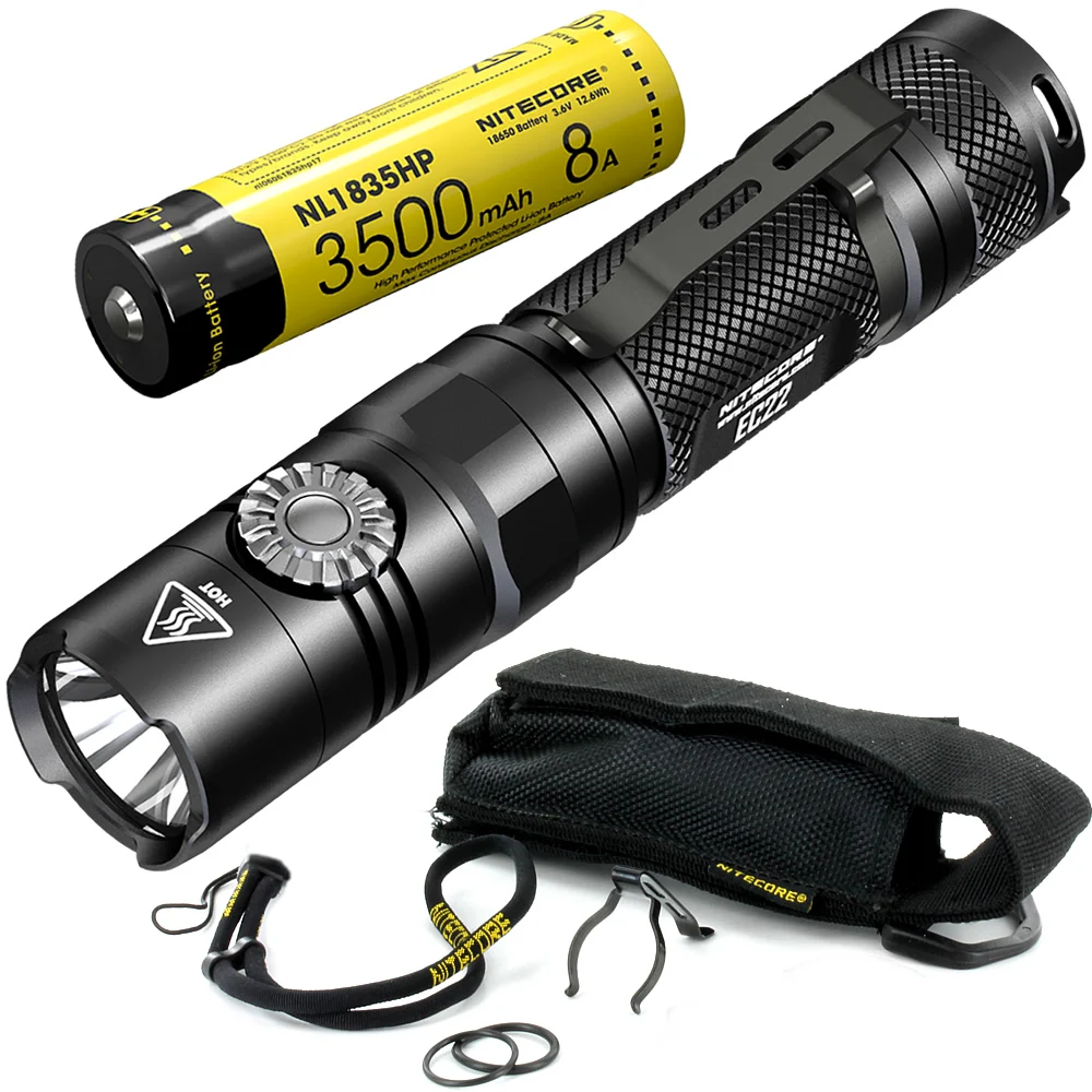 NITECORE EC22 с 18650 перезаряжаемой батареей, бесступенчатая яркость, светодиодный фонарик, водонепроницаемый, походный фонарь