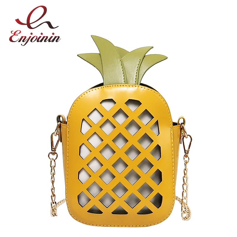 

Yellow & Pink Cutout Pineapple Design Pu Fashion Casual Ladies Chain Purse Shoulder Bag Tote Crossbody Mini Messenger Baa Flap