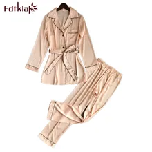 Fdfklak Для женщин S атласные пижамы с длинным рукавом шелковые пижамы сезон: весна–лето Для женщин пижамы Наборы для ухода за кожей Lounge пижамы комплект пижамы Для женщин