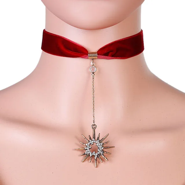 Doreenbeads Trendy Crystal Stars Pendant Red Ribbon Velvet Choker Doreenbeads Trendy Crystal Stars Pendant Red Ribbon Velvet Choker Necklace Women Wine Christmas Snowflake Clear Rhinestone