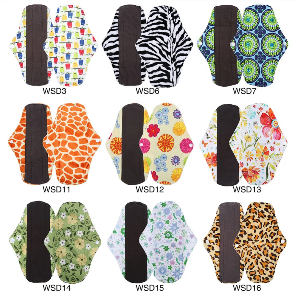 

9 Types Women Reusable Sanitary Pad Washable Panty Liner Organic Bamboo Charcoal Cloth Sanitary Menstrual Mama Pad 25X 18cm