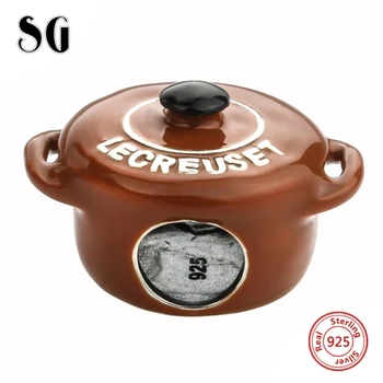 

Silver Galaxy 925 Sterling Silver Brown Enamel Casserole Pot Beads Fit Original Pandora Charms Bracelet Authentic Jewelry Gifts