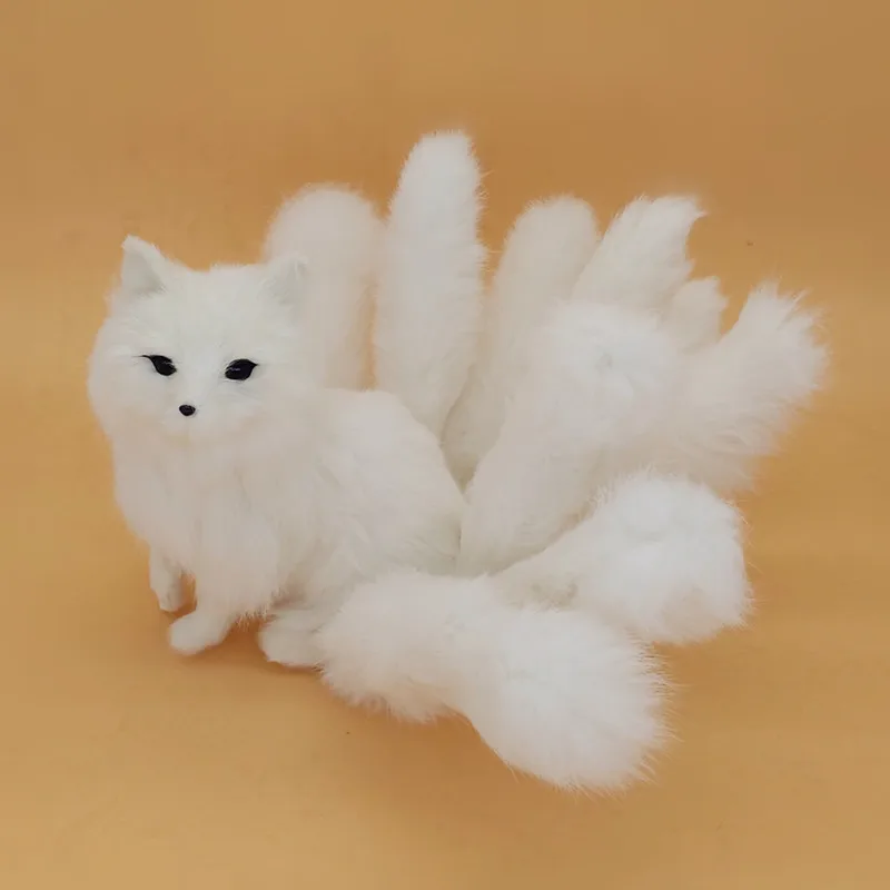 Красивая Имитация белой лисы игрушка ручной работы реалистичные девять хвостов лиса кукла подарок около 35x18 см