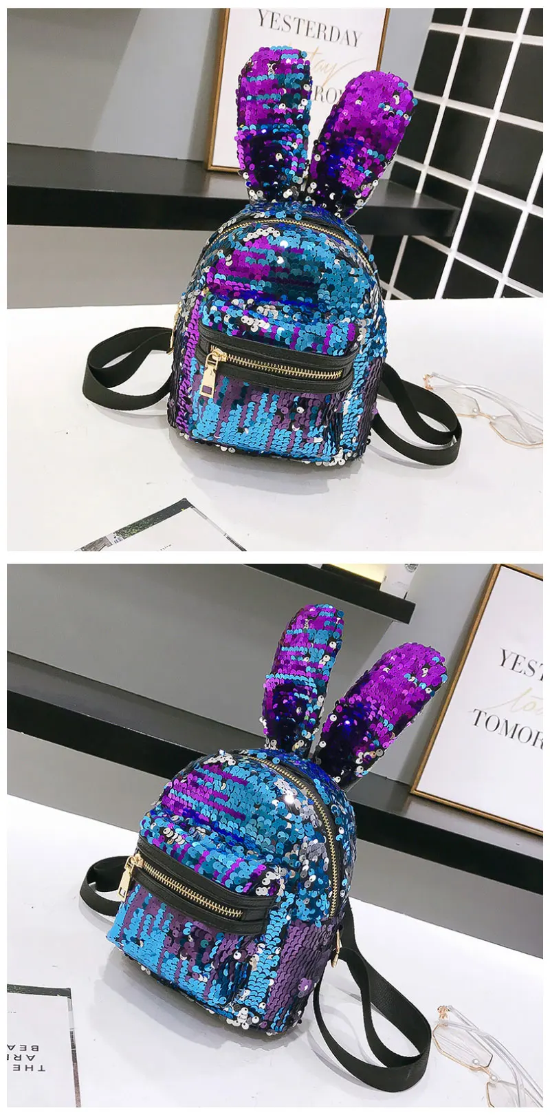 20418 Мода девушка блестки рюкзак для женщин хип-хоп стиль высокого качества мини рюкзак для подростков шикарный дорожный рюкзак