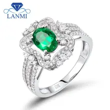 New Design Oval 5x7mm Natural Emerald Diamond Ring 18K White Gold For Women Engagement Gemstone Jewelry SR0328