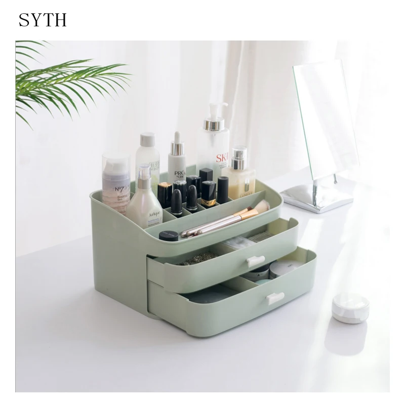 

SYTH Large Plastic Desktop Cosmetic Jewelry Box Makeup Organizer Storage Boxes with 2 Drawers Bathroom Make up Display Case