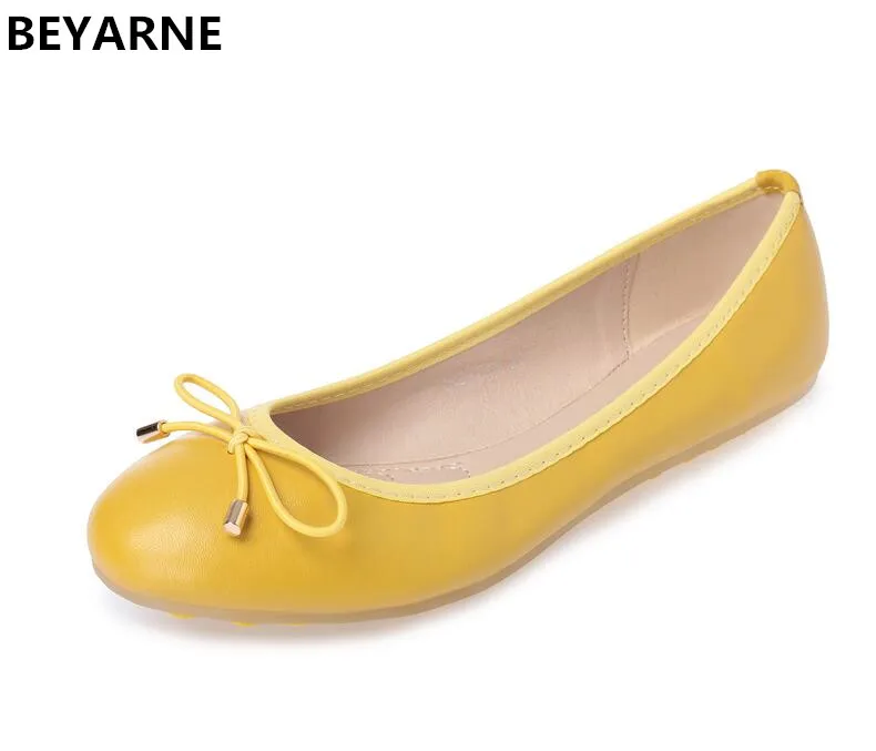 

BEYARNE new arrivel Lady soft sole Flats Shoes for drive pregnant woman shoes Women Spring summer Shoes 35-41 round toe bowtie