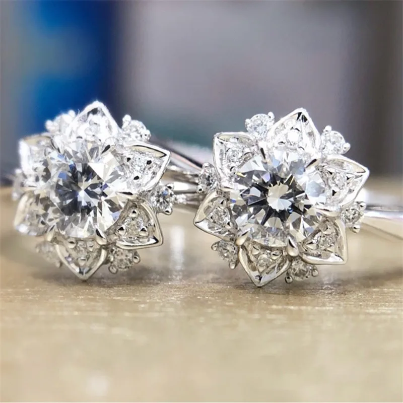 Двойное яркое роскошное кольцо с цветами из кубического циркония белого золота, обручальное кольцо на палец для женщин, Дамское модное ювелирное изделие KBR409