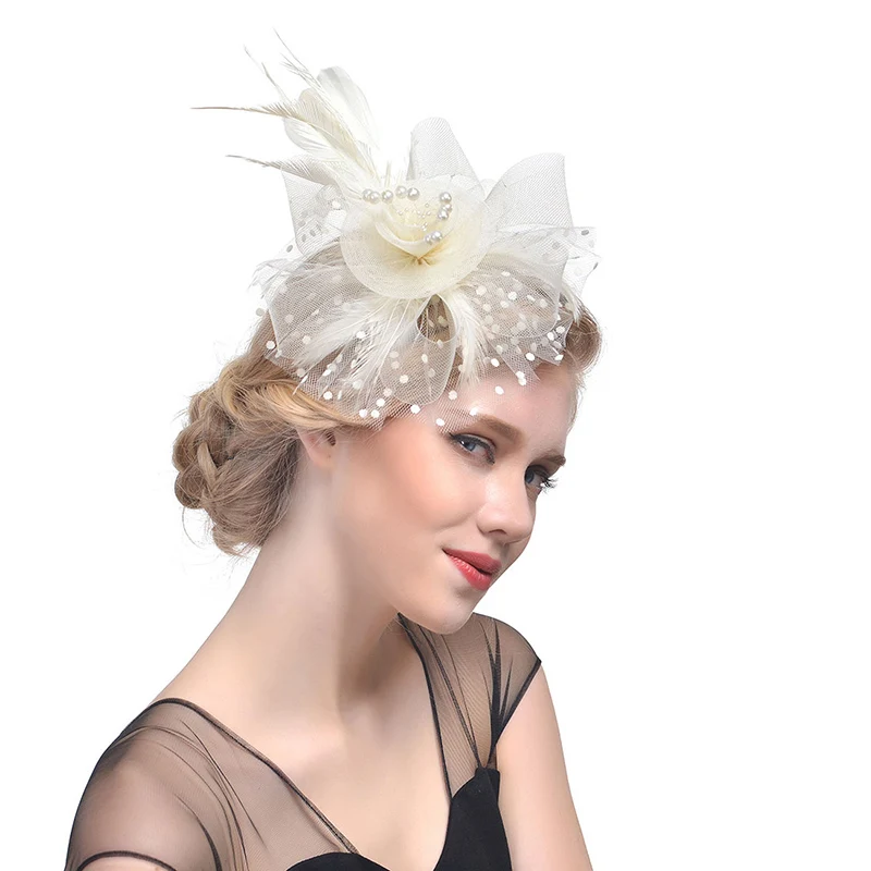 Новые Свадебные шляпы для женщин, винтажные сетчатые Свадебные шляпы, женские аксессуары для волос, свадебные вуали для девочек - Цвет: Бежевый