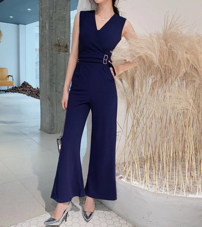 2019 Women High Street Jumpsuit Summer Party Polyester Overalls of Women Elegant Sapphire Blue Full Length Jumpsuits with Pocket 2019 Women High Street Jumpsuit Summer Party Polyester Overalls of Women Elegant Sapphire Blue Full Length Jumpsuits with Pocket